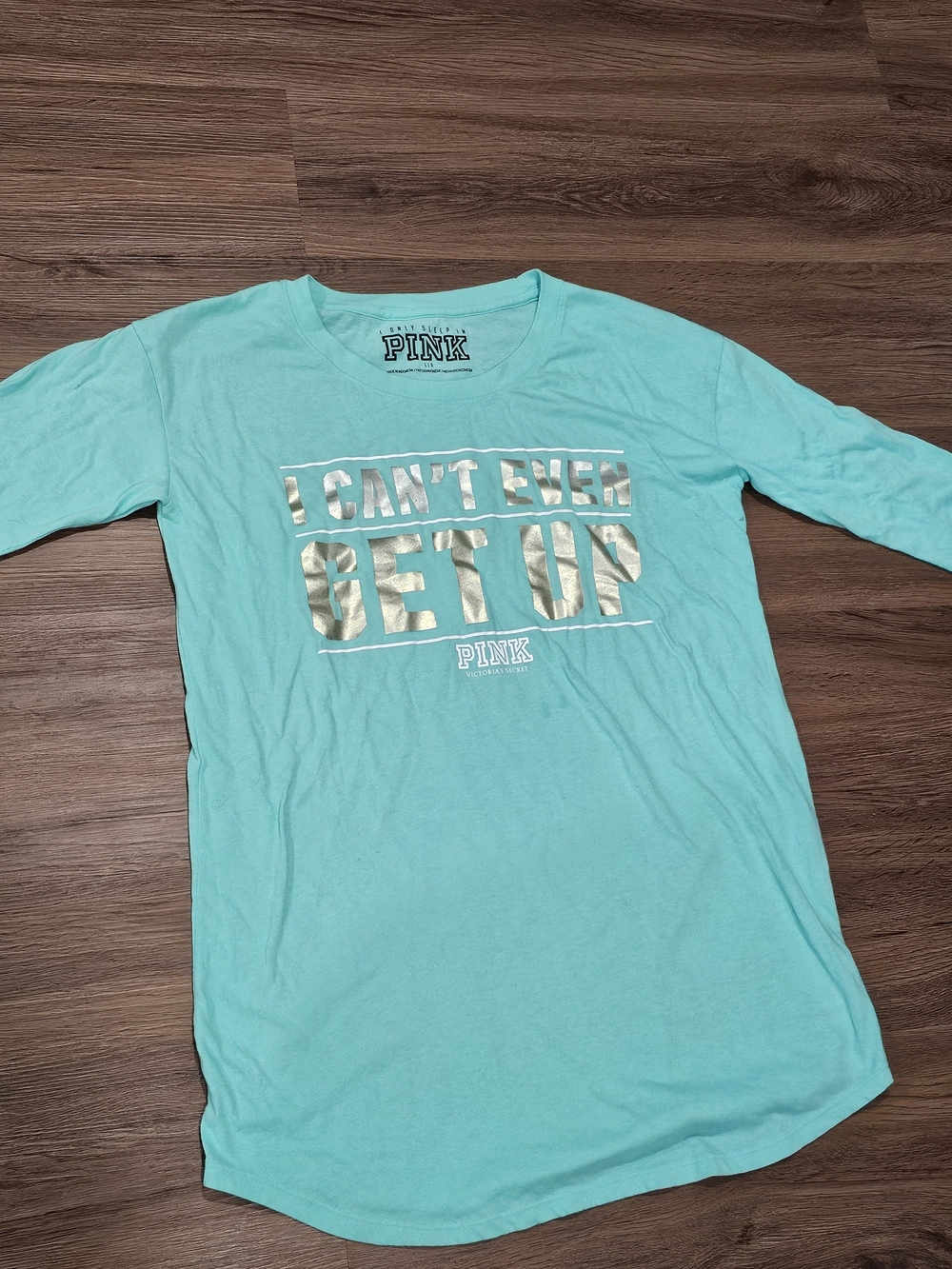 PINK Victoria's Secret Girls' Aqua Graphic Long Sleeve Tee - 'I Can't Even'